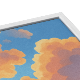 Float frame canvas with white frame corner detail