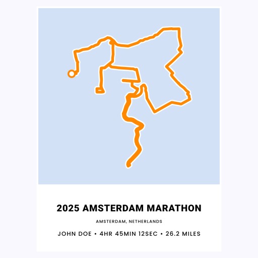 Minimalist 2025 Amsterdam Marathon Poster - Route Map 1