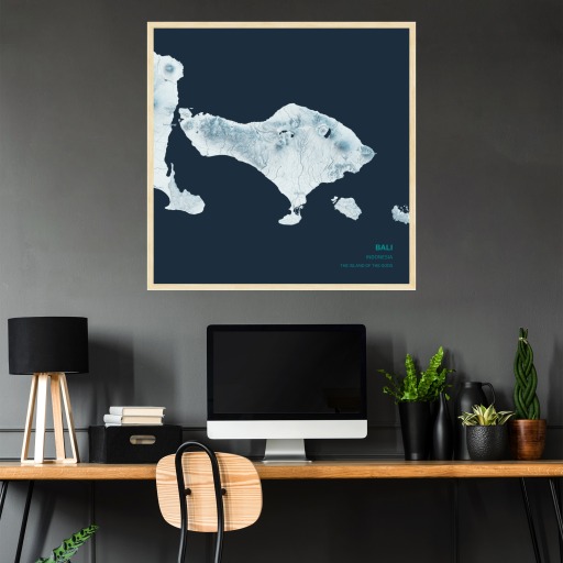 Island of Bali Poster - Terrain Map 2