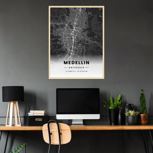 Medellin in Dark Poster - Street Map 3