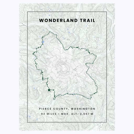 Wonderland Trail Hiking Trip Poster - Route Map 1