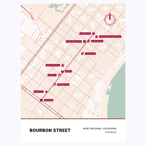 Bourbon Street Poster - Street Map 1