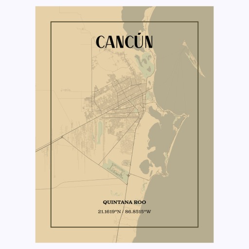 Cancun in Vintage Poster - Street Map 1