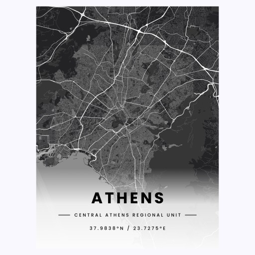 Athens in Dark Poster - Street Map 1