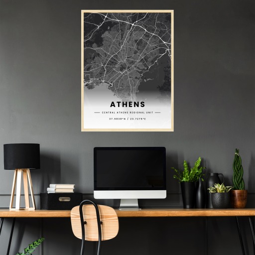 Athens in Dark Poster - Street Map 3
