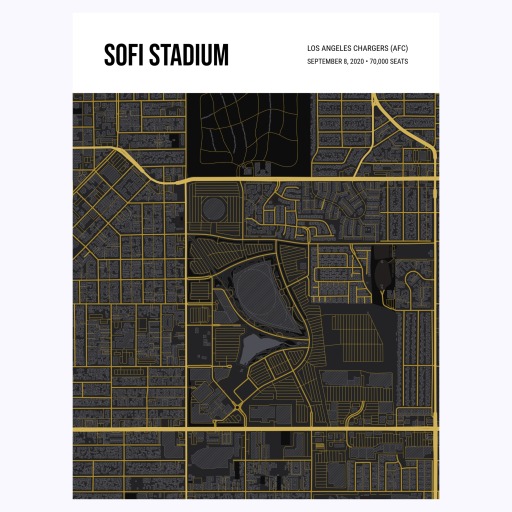 Los Angeles Chargers Stadium Poster - Street Map 1