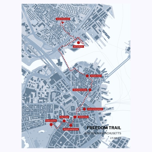 Boston Freedom Trail Map Poster - Route Map 1