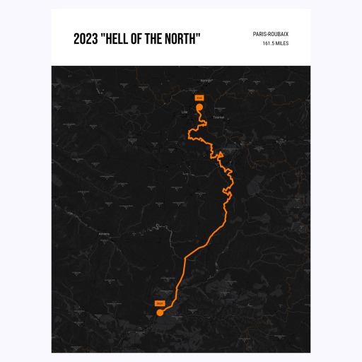 2023 Paris - Roubaix Poster - Route Map 1