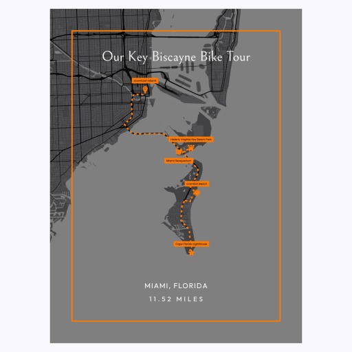 Our Key Biscayne Bicycle Ride Poster - Route Map 1