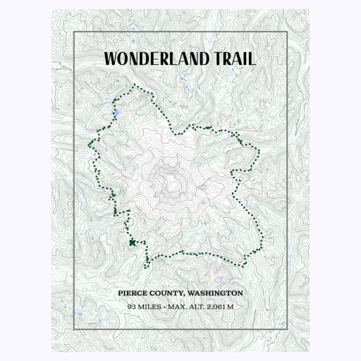 Wonderland Trail Hiking Trip Poster - Route Map 1