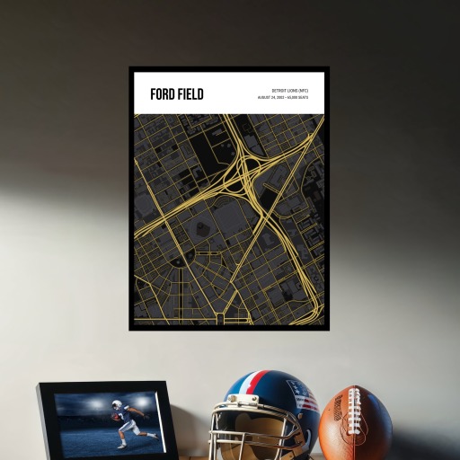 Detroit Lions Stadium Poster - Street Map 3