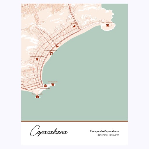 Hotspots in Copacabana Poster - Street Map 1