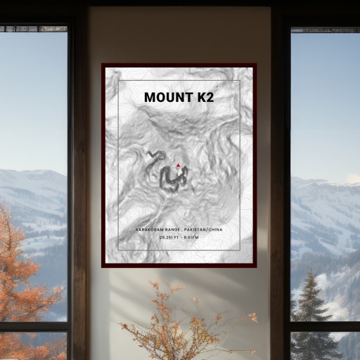 Mount K2 (Godwin-Austen) Poster - Topo Map 2