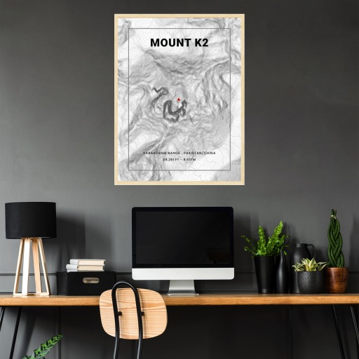 Mount K2 (Godwin-Austen) Poster - Topo Map 3