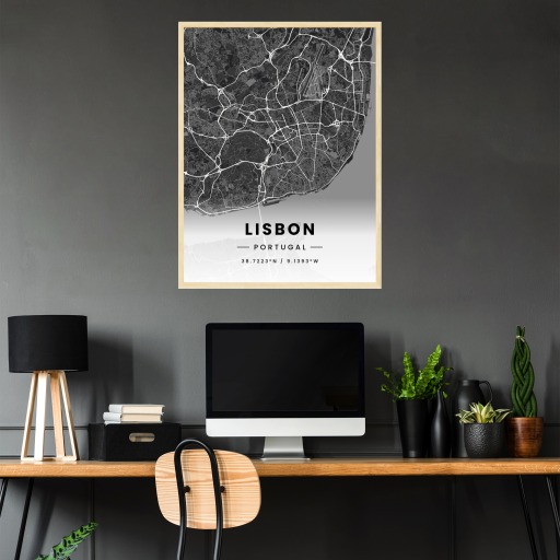 Lisbon in Dark Poster - Street Map 3