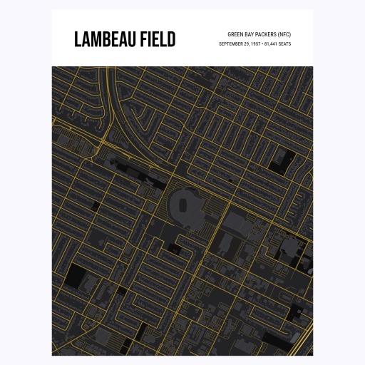 Green Bay Packers Stadium Poster - Street Map 1
