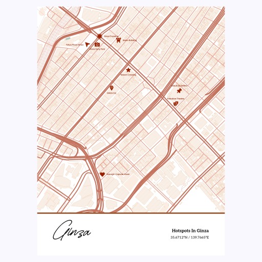 Hotspots in Ginza Poster - Street Map 1