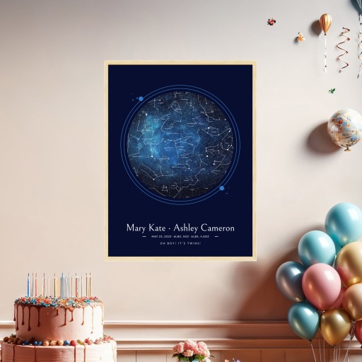 Newborn Twins Poster in Starry - Celestial Map 3