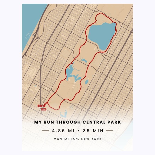 My Run Through Central Park Poster - Route Map 1