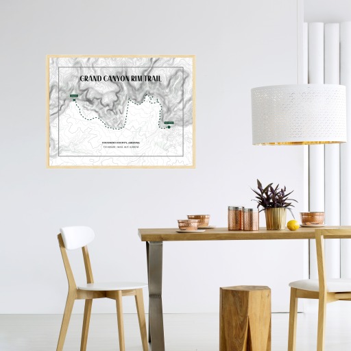 Grand Canyon Rim Trail Hiking Trip Poster - Route Map 3