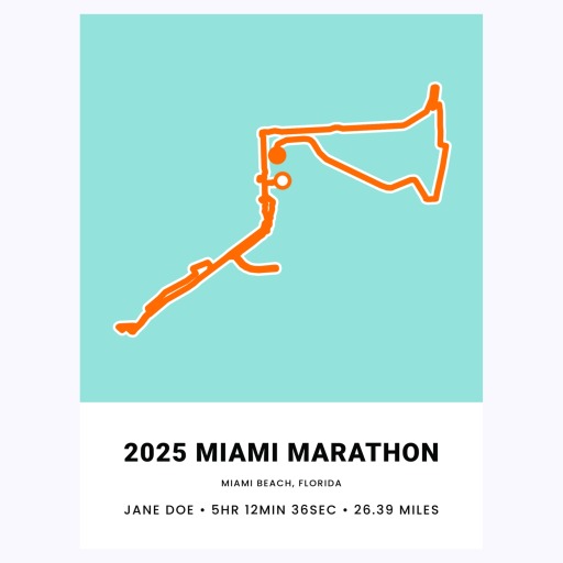 Minimalist 2025 Miami Marathon Poster - Route Map 1