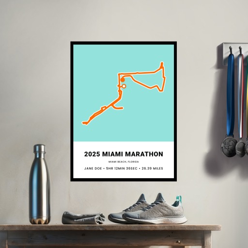Minimalist 2025 Miami Marathon Poster - Route Map 3