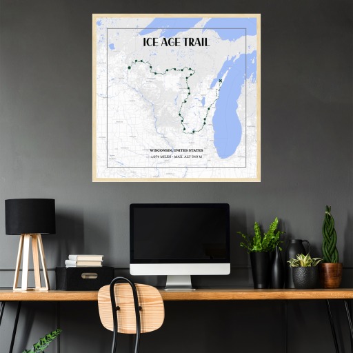 Ice Age Trail Hiking Trip Poster - Route Map 2