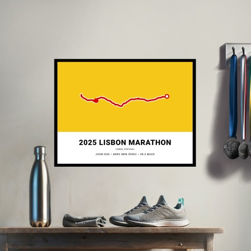 Minimalist 2025 Lisbon Marathon Poster - Route Map 3