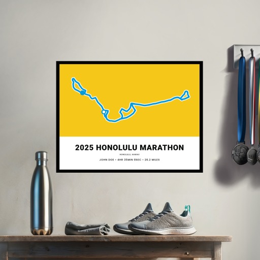 Minimalist 2025 Honolulu Marathon Poster - Route Map 3