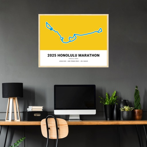 Minimalist 2025 Honolulu Marathon Poster - Route Map 4