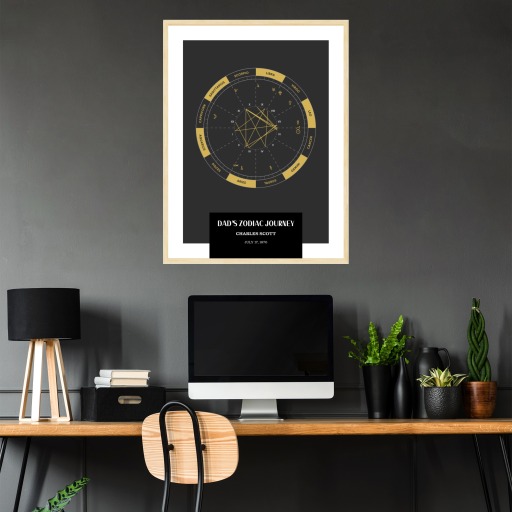 Dad’s Zodiac Journey Poster - Dark Gold- Natal Chart 9