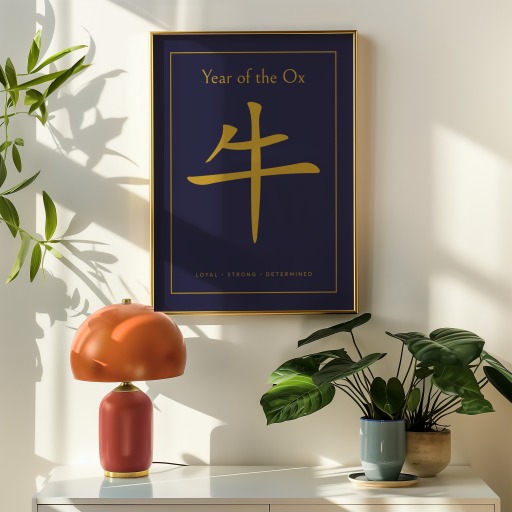 Ox in Wavy Paintbrush Print - Custom Chinese Zodiac Poster 9