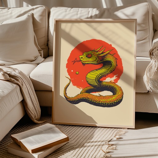 Snake in Vibrant Grunge Print - Custom Chinese Zodiac Poster 9