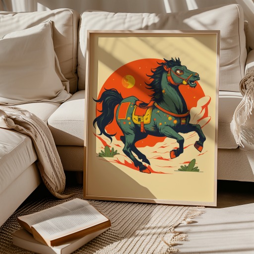 Horse in Vibrant Grunge Print - Custom Chinese Zodiac Poster 9