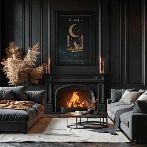 The Moon in Block Print - Custom Tarot Card Poster 11