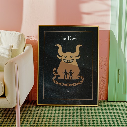 The Devil in Block Print - Custom Tarot Card Poster 10