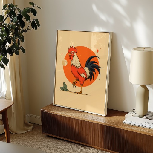 Rooster in Vibrant Grunge Print - Custom Chinese Zodiac Poster 11