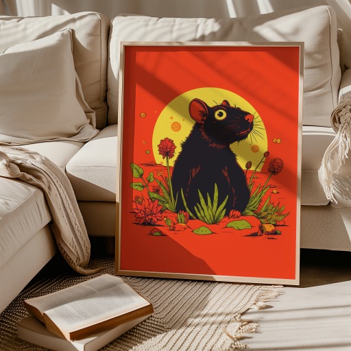 Rat in Vibrant Grunge Print - Custom Chinese Zodiac Poster 9