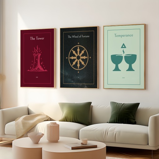 The Wheel of Fortune in Block Print - Custom Tarot Card Poster 8