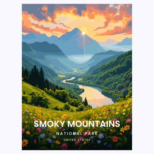 Smoky Mountains National Park Travel Print - Vintage Travel Art Poster 6