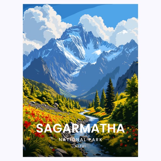 Sagarmatha National Park Travel Print - Vintage Travel Art Poster 6