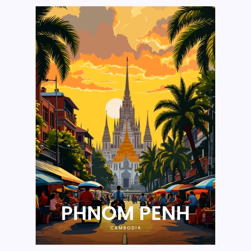 Phnom Penh Travel Print - Vintage Travel Art Poster 6