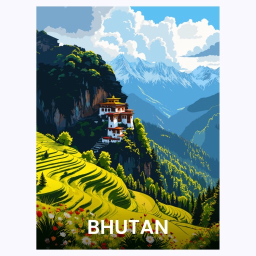 Bhutan Travel Print - Vintage Travel Art Poster 6