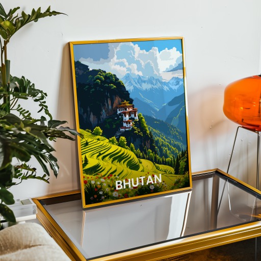 Bhutan Travel Print - Vintage Travel Art Poster 9