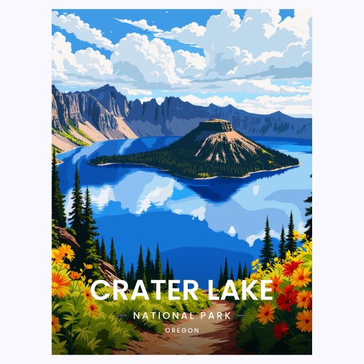 Crater Lake National Park Travel Print - Vintage Travel Art Poster 6