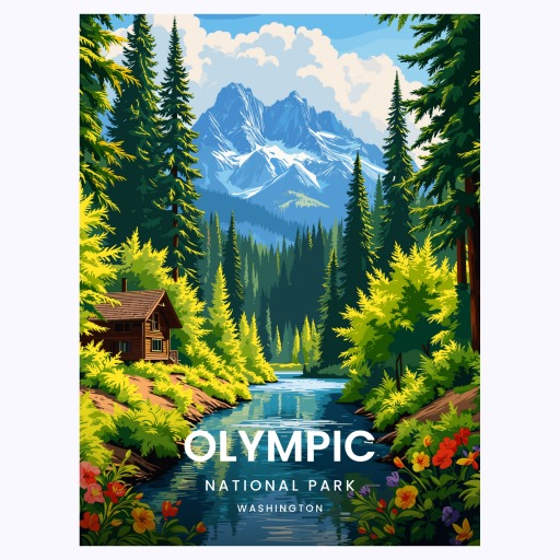 Olympic National Park Travel Print - Vintage Travel Art Poster 6