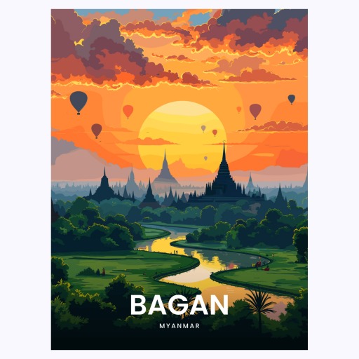 Bagan Travel Print - Vintage Travel Art Poster 6
