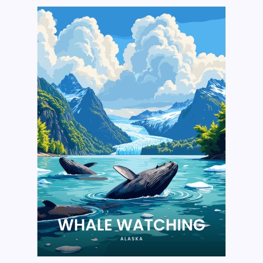 Whale Watching in Alaska Travel Print - Vintage Travel Art Poster 6