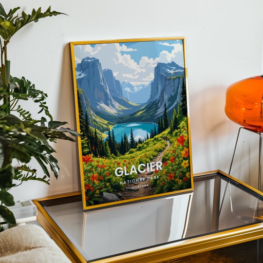Glacier National Park Travel Print - Vintage Travel Art Poster 9