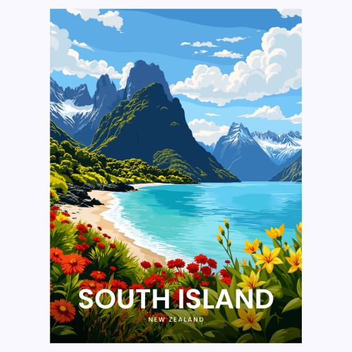 South Island Travel Print - Vintage Travel Art Poster 6